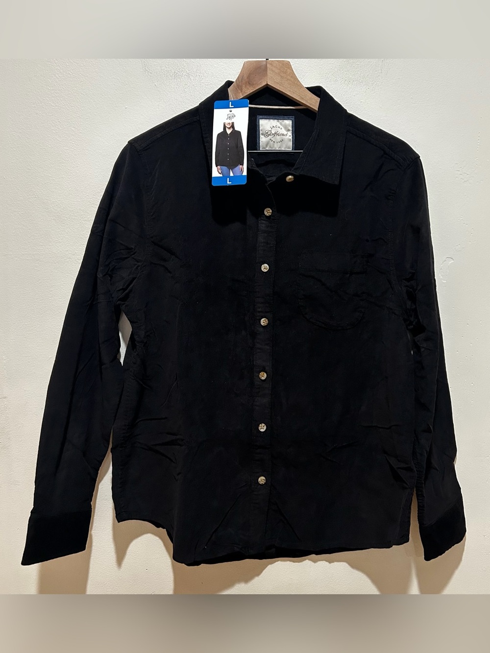 NWT Jachs Girlfriend Black Long Sleeved Button Up Corduroy Shirt - Women’s Large